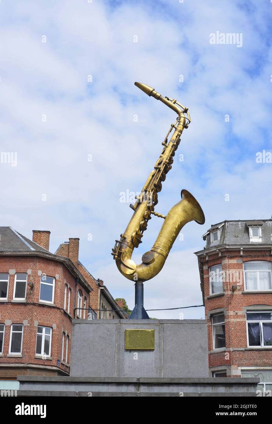 Dinant, Belgium monument of Adolphe Sax, inventor of the music instrument Stock Photo