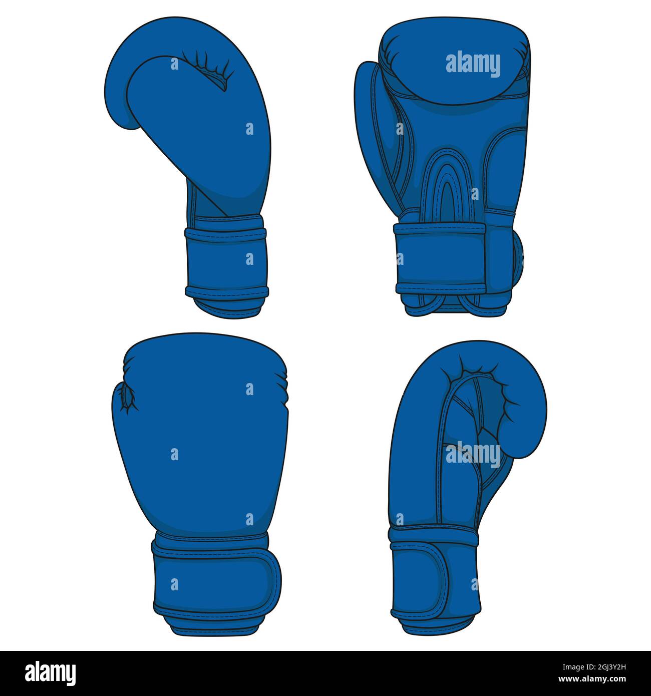 Set of illustrations with blue boxing gloves. Isolated colorful vector