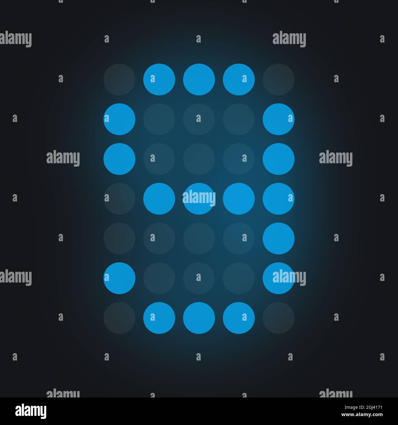 Electronic number digital display: digital number NINE in blue on black ...