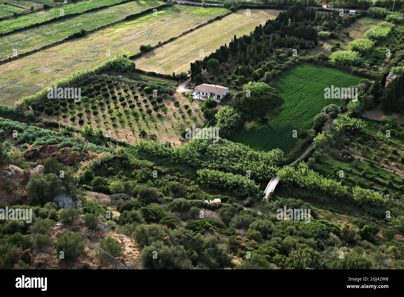 Aerial view farm land small hires stock photography and images Alamy