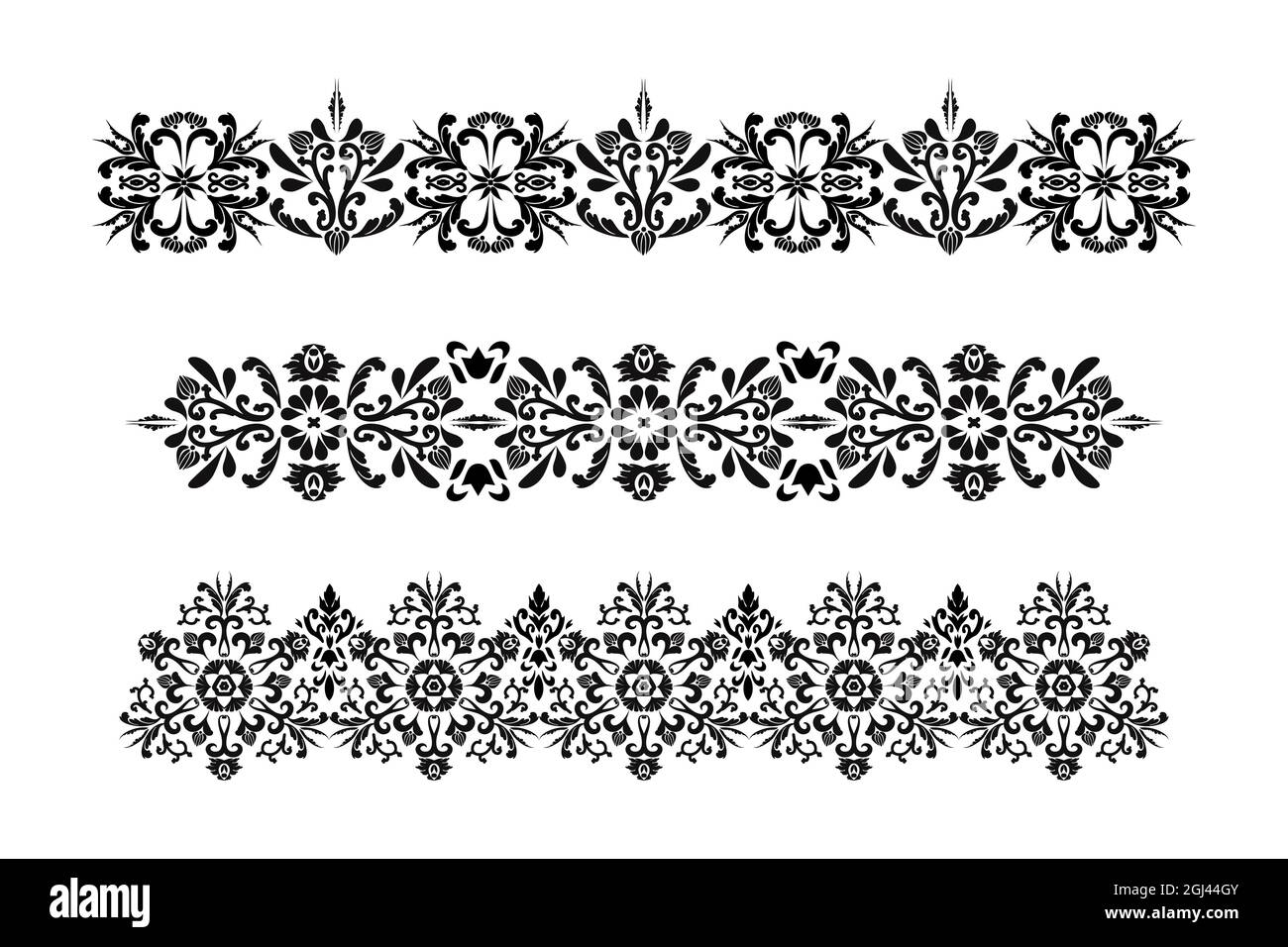 Set of vector vintage patterns for the design of frames, menus, wedding invitations or labels, for laser cutting, creating patterns in wood, marquetry Stock Vector