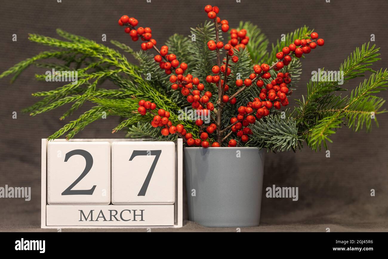 Memory and important date March 27, desk calendar - spring season Stock ...