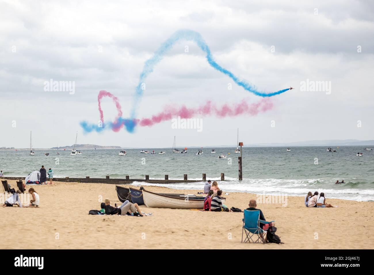 Royal Air Force Aerobatic Team, Red Arrows, display, Bournemouth Air Show 2021, UK Stock Photo