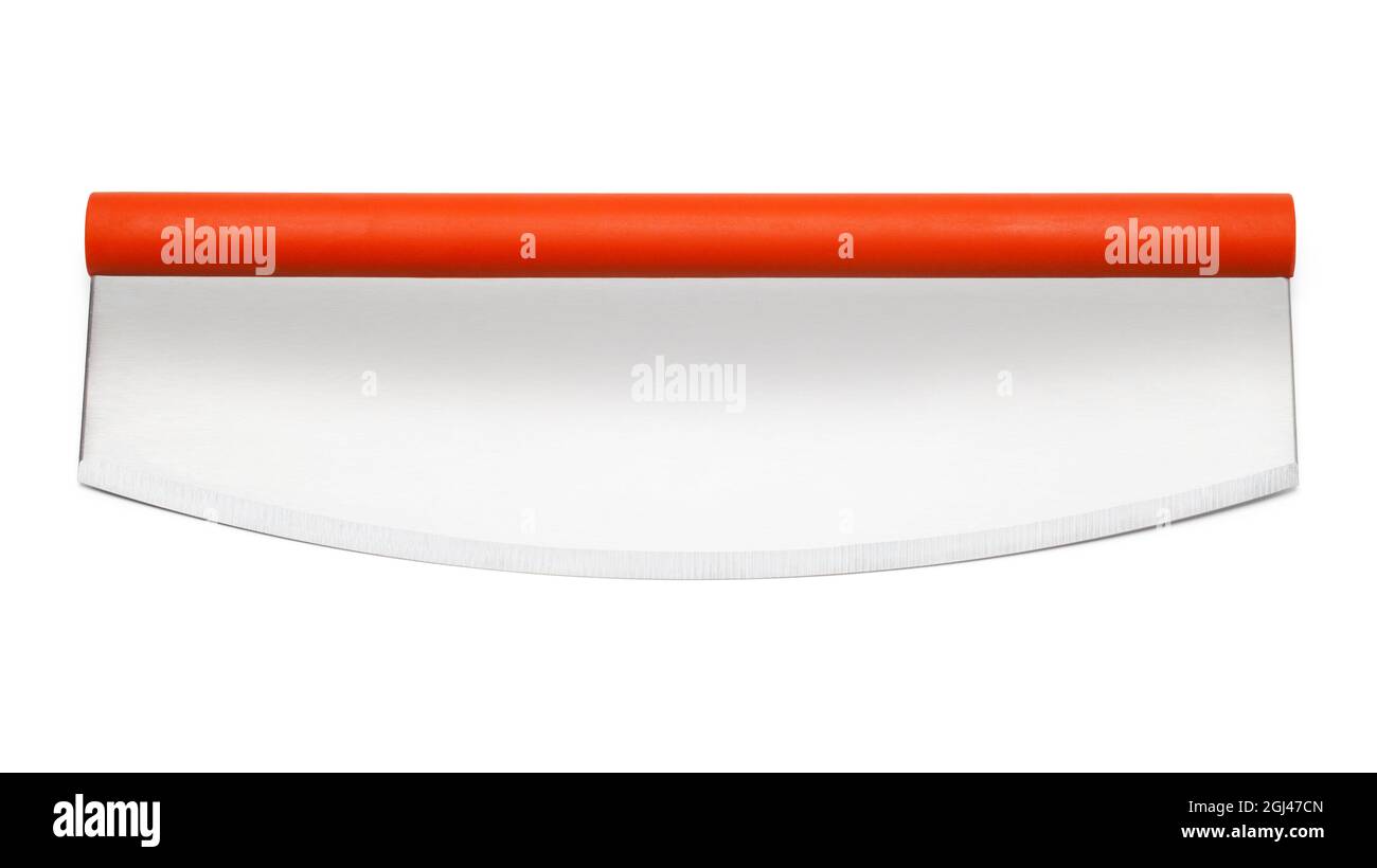 Large Pizza Cutter Cut Out on White. Stock Photo
