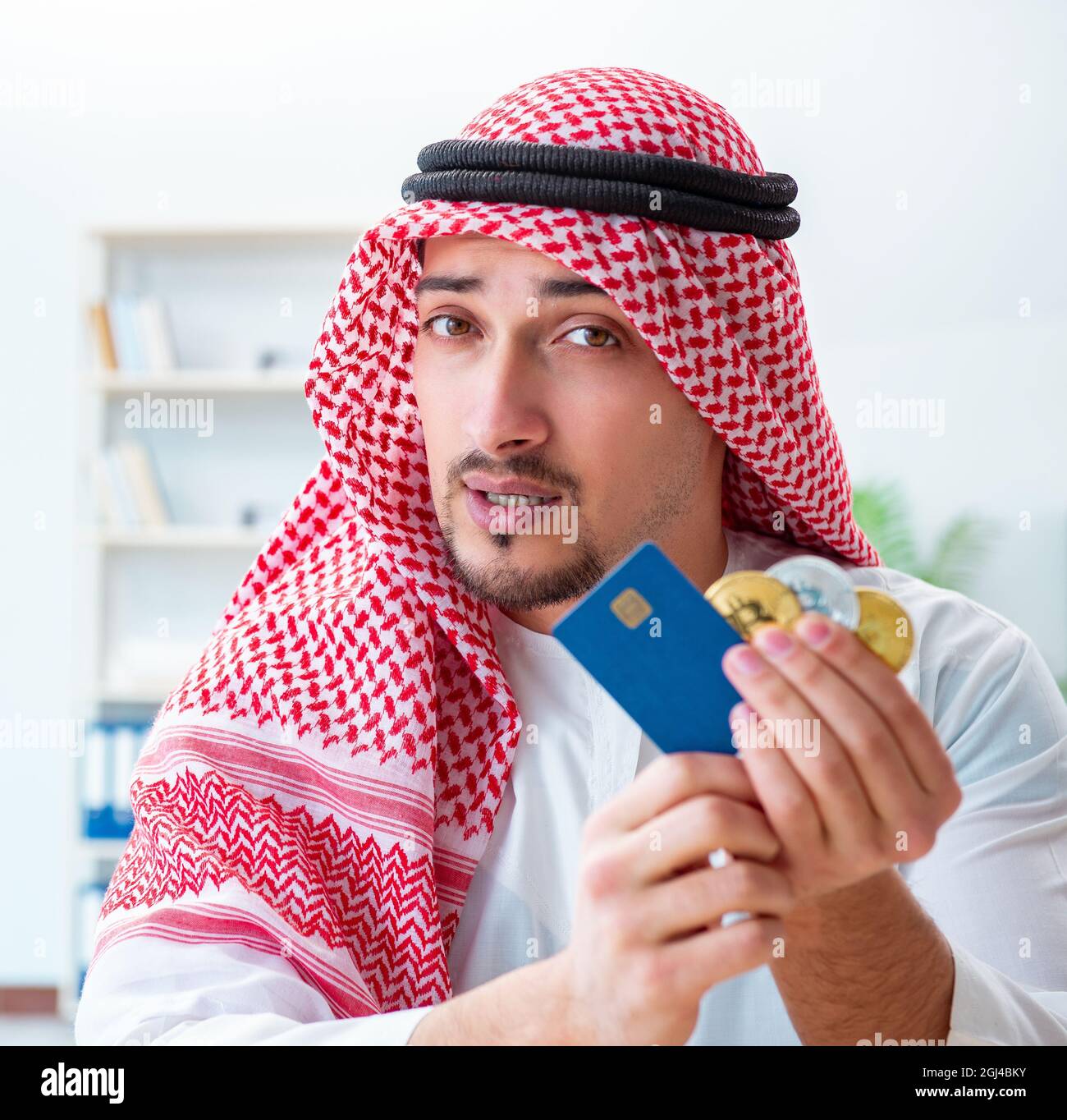 The arab man with bitcoin in cryptocurrency mining concept Stock Photo -  Alamy