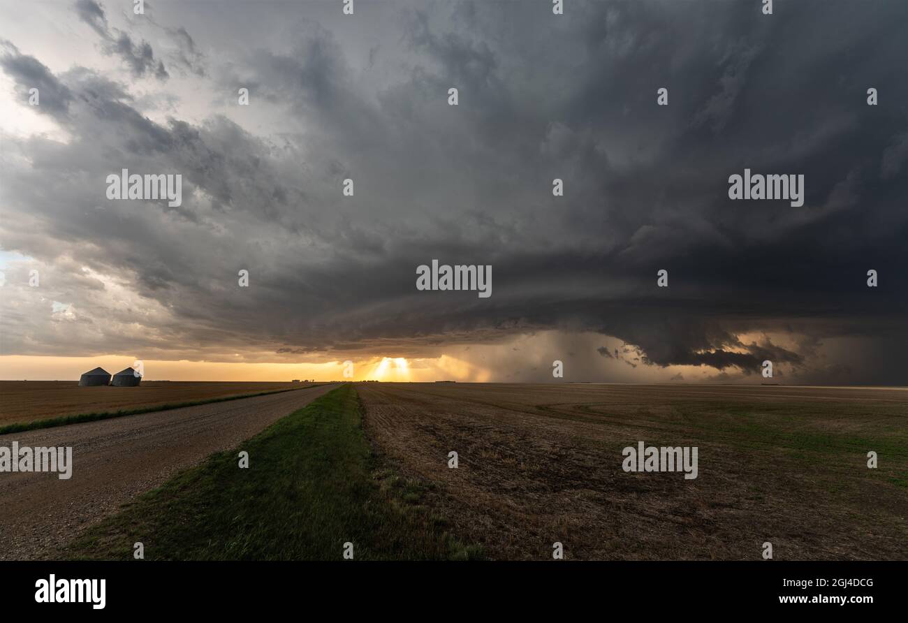 Prairie Storm Canada Summer time clouds warning Stock Photo