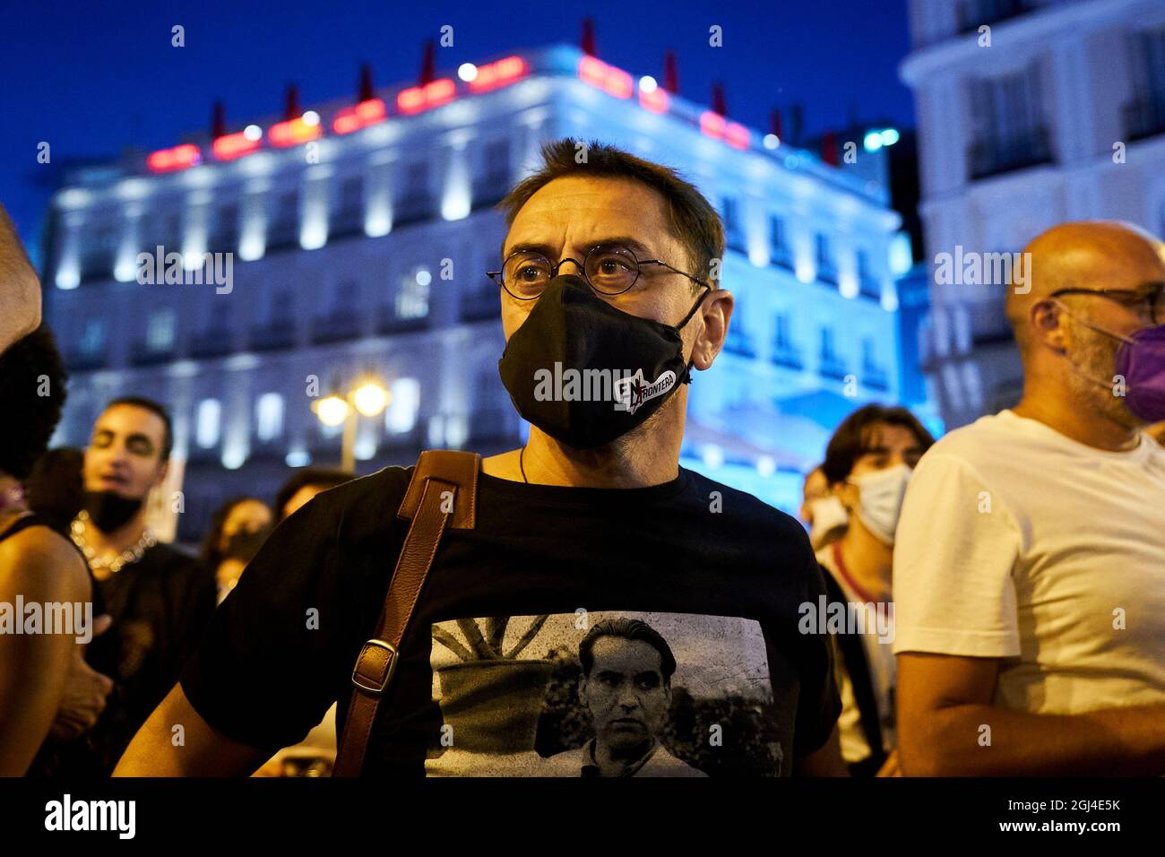 Madrid, Madrid, Spain. 8th Sep, 2021. Juan Carlos Monedero during the demonstration against homofobic violence at Puerta del Sol in Madrid, Spain. The demonstration has been called after several homophobic attacks in different cities of Spain. (Credit Image: © Angel Perez/ZUMA Press Wire) Credit: ZUMA Press, Inc./Alamy Live News Stock Photo