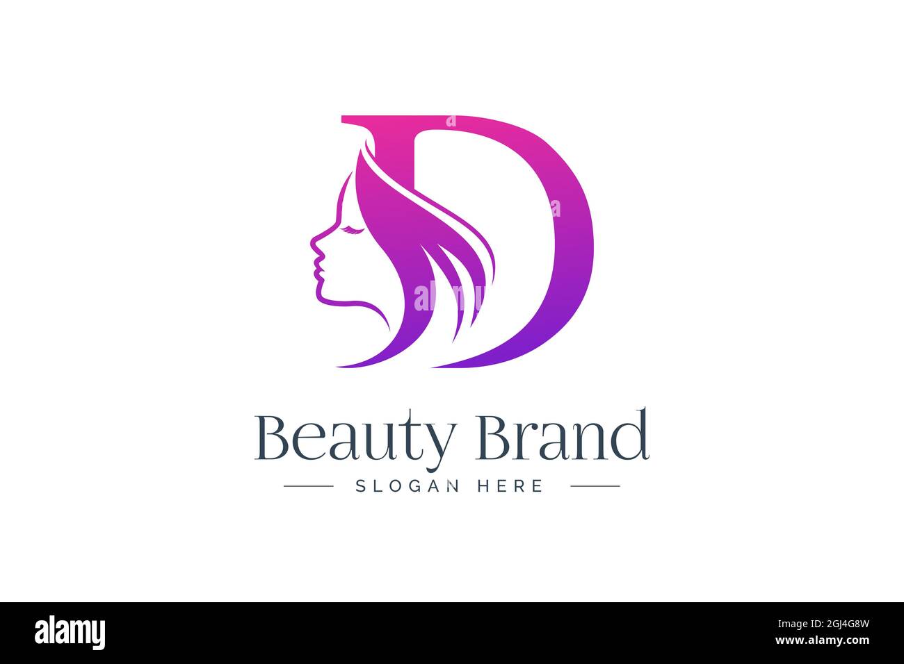 Letter D beauty logo design. Woman face silhouette isolated on letter D ...