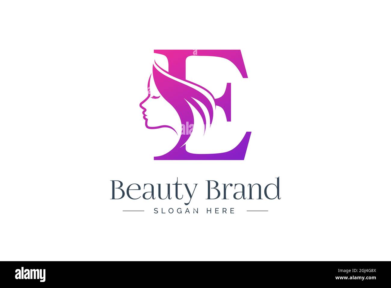 Letter E beauty logo design. Woman face silhouette isolated on letter E ...