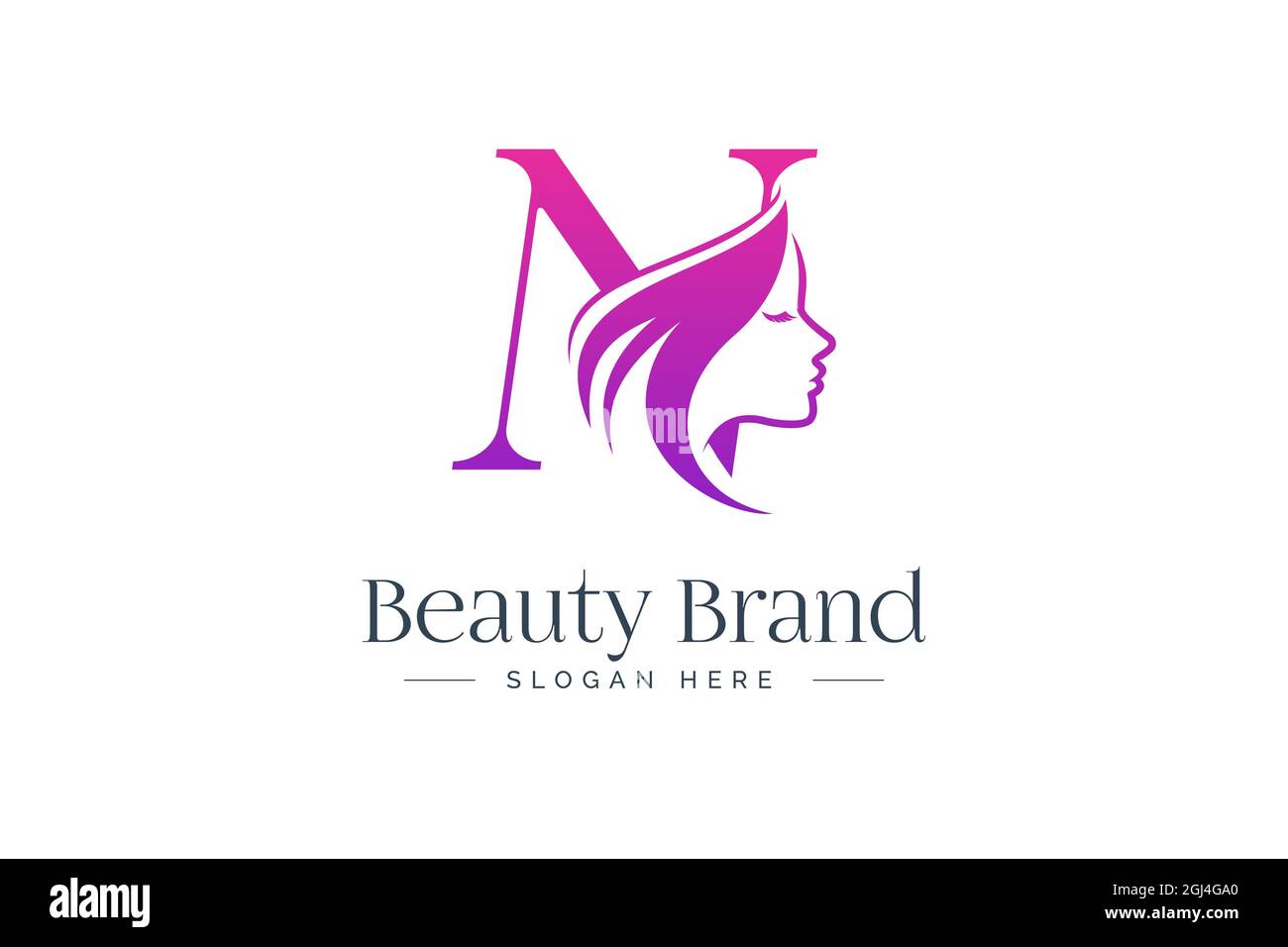 Letter N beauty logo design. Woman face silhouette isolated on letter N ...