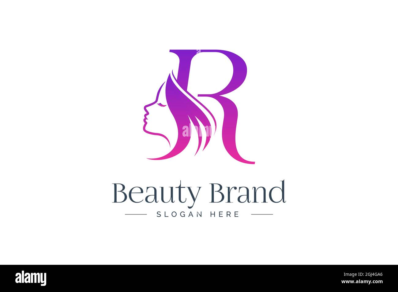 Letter R beauty logo design. Woman face silhouette isolated on letter R