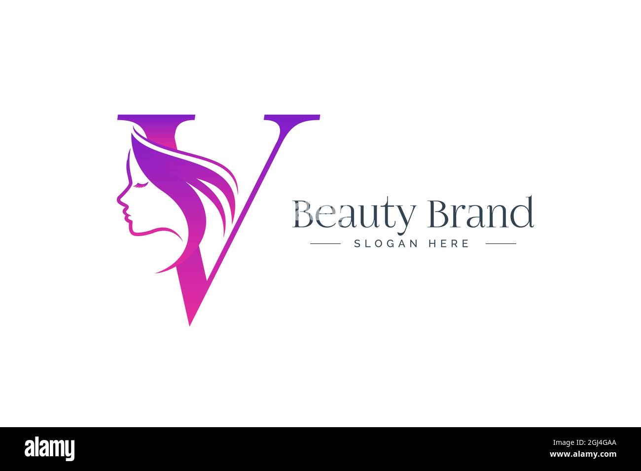 Letter V beauty logo design. Woman face silhouette isolated on letter V ...