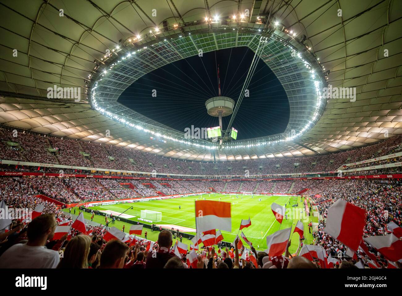 Warsaw, Poland. 08th Sep, 2021. A general view of PGE Narodowy Stadium during the 2022 FIFA World Cup Qualifier Group I match between Poland and England at PGE National Stadium in Warsaw, Poland on September 8, 2021 (Photo by Andrew SURMA/ Credit: Sipa USA/Alamy Live News Stock Photo