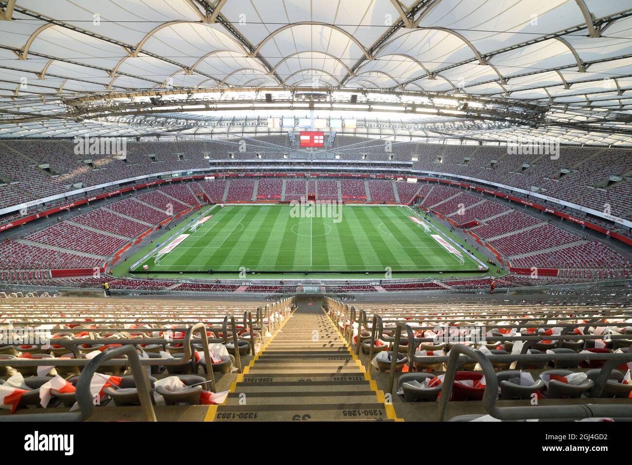 Warsaw, Poland. 08th Sep, 2021. A general view of PGE Narodowy Stadium during the 2022 FIFA World Cup Qualifier Group I match between Poland and England at PGE National Stadium in Warsaw, Poland on September 8, 2021 (Photo by Andrew SURMA/ Credit: Sipa USA/Alamy Live News Stock Photo