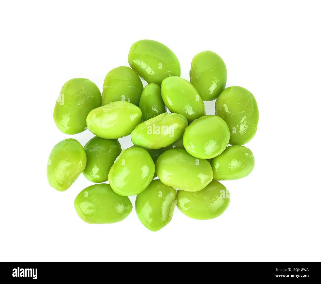 Top view of  green soybeans on white background Stock Photo