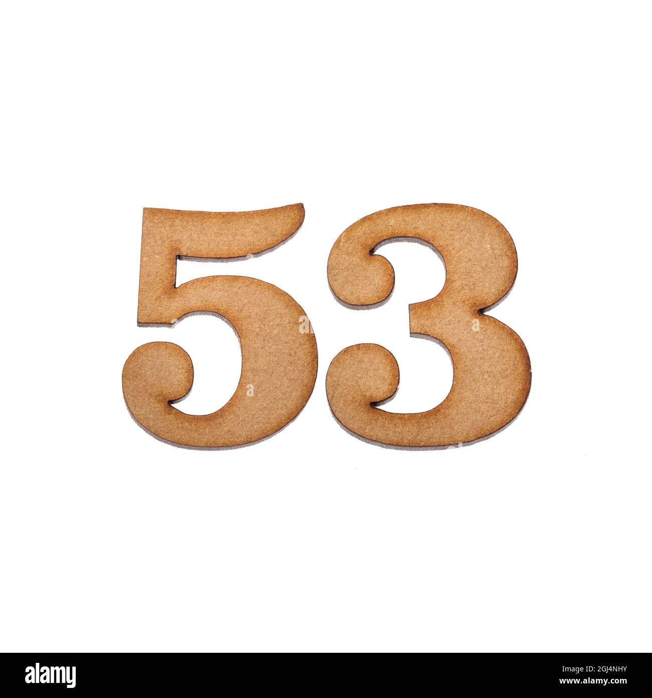 Number 53 in wood, isolated on white background Stock Photo - Alamy