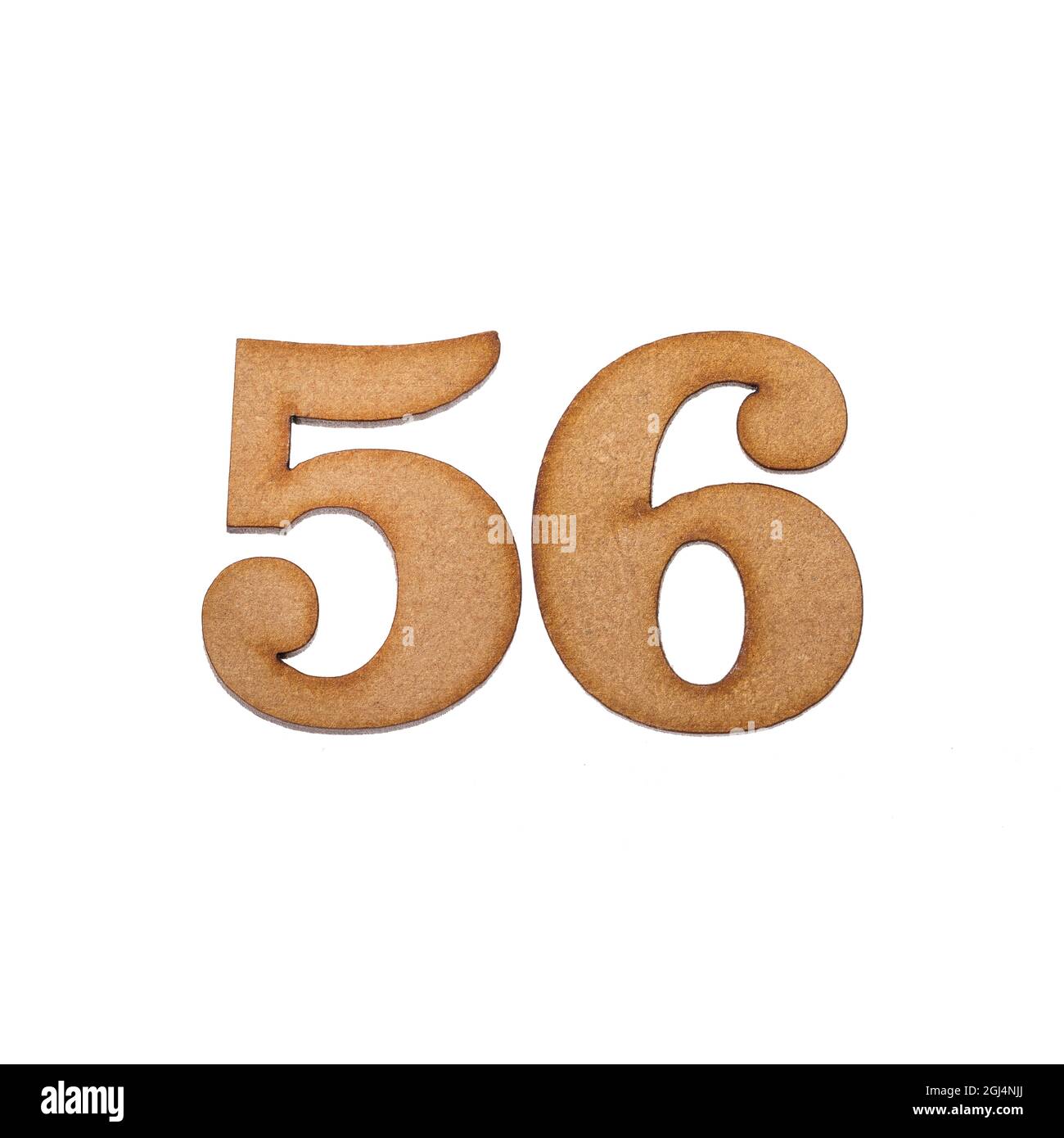 Number fifty-six, 56 - Piece of wood isolated on white background Stock ...