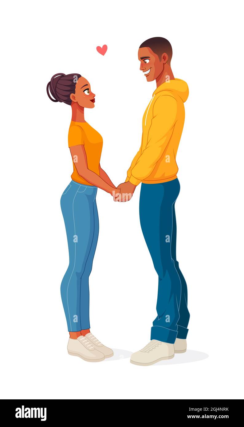 Happy African American couple in love holding hands. Isolated vector ...