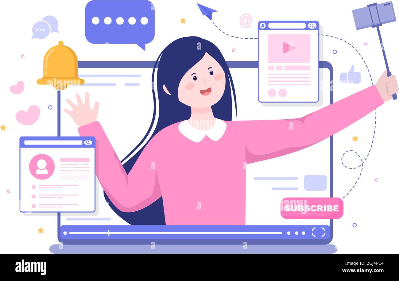 Content Creator Background Vector Illustration of Freelancer Blogger ...