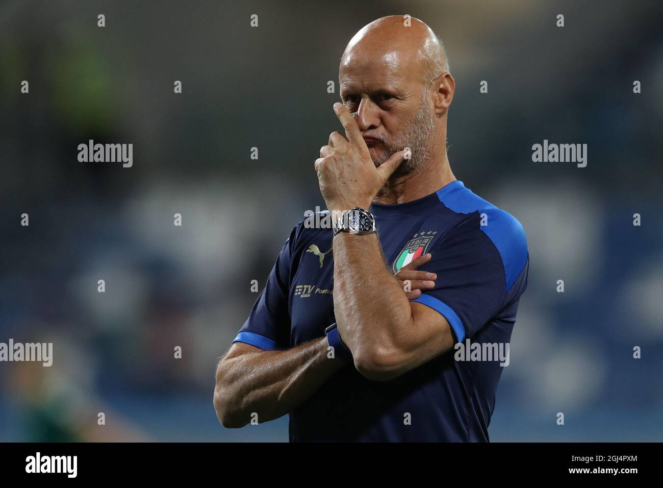 Reggio Emilia, Italy, 8th September 2021. Attilio Lombardo  Italy Assistant coach during the warm up prior to the FIFA World Cup qualifiers match at Mapei Stadium, Reggio Emilia. Picture credit should read: Jonathan Moscrop / Sportimage Stock Photo