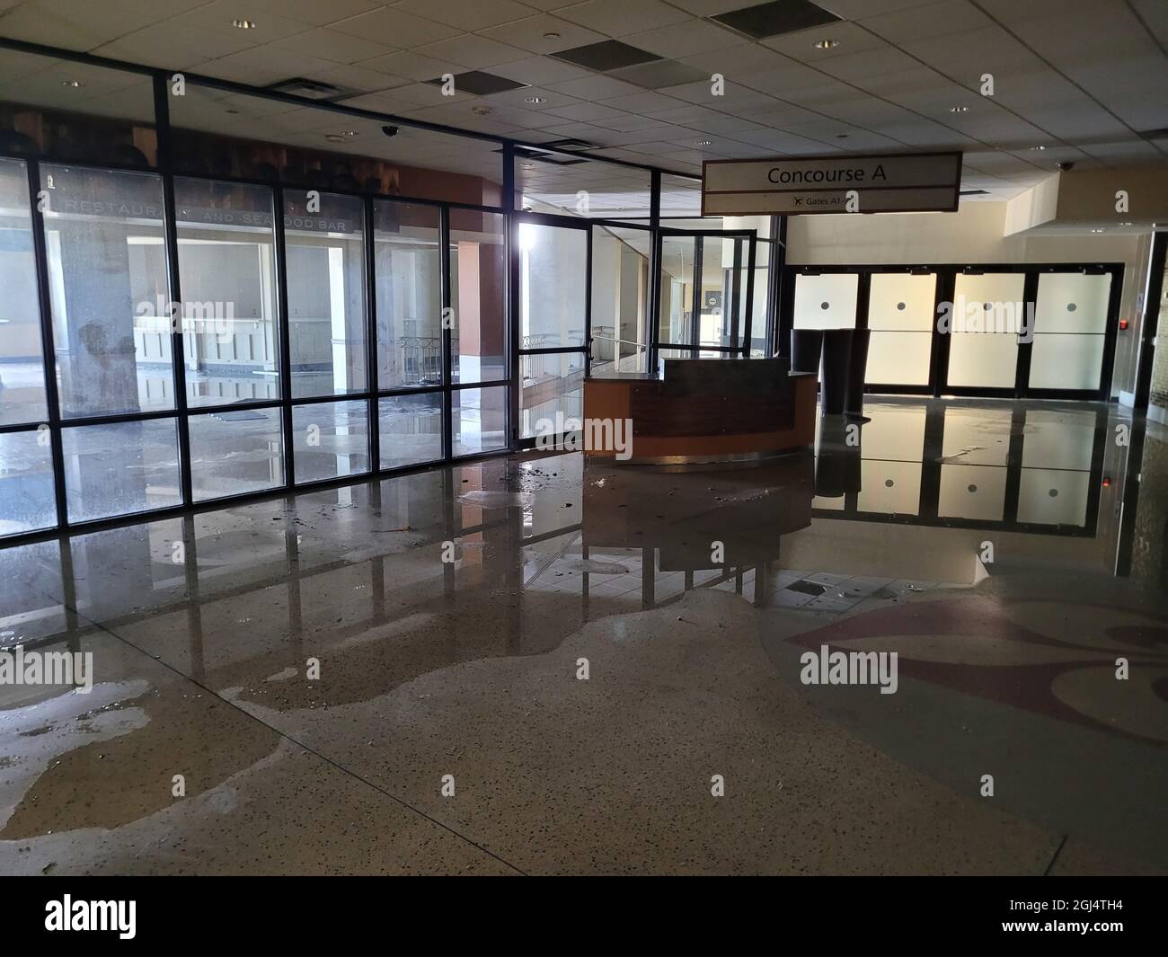 USACE has a FEMA assigned mission for deployed subject matter experts to assess damages to infrastructure systems in the Hurricane #Ida response. These assessments help with the planning for mission requirements. A team has completed the assessment of Concourse B of the Louis Armstrong International Airport for medical evacuation purposes. The Concourse has flooded floors, broken windows, and other damages. The team is now coordinating with FEMA to determine needs for water and waste-water assessments. Photo by Joseph Kasperski Stock Photo