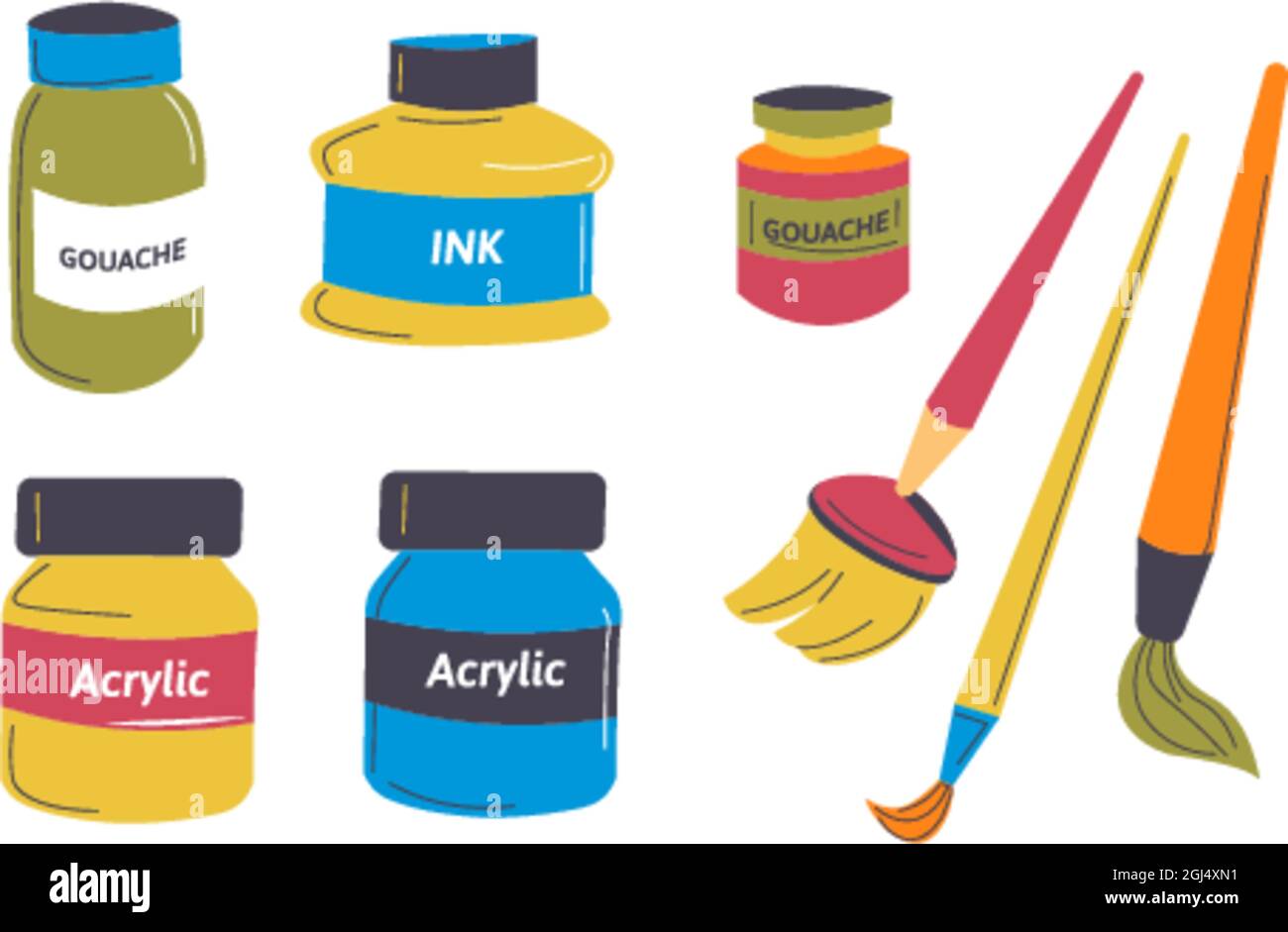Paints and pigments in tubes, drawing brushes Stock Vector Image & Art