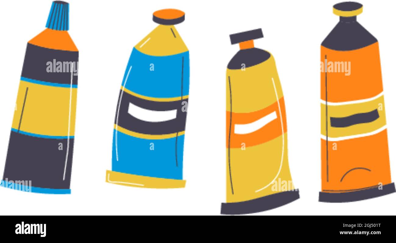 Pigments in tubes, drawing and painting art supply Stock Vector Image