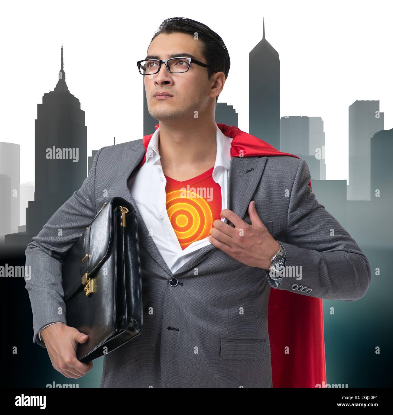 The businessman in superhero concept with red cover Stock Photo - Alamy