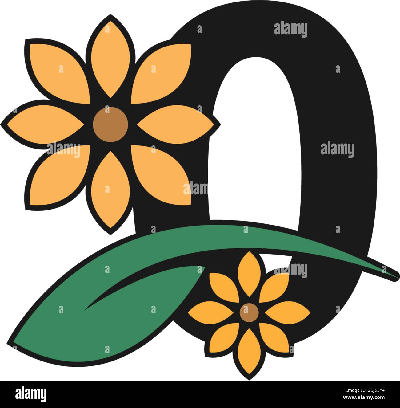 a number with flowers icon logo design vector template Stock Vector