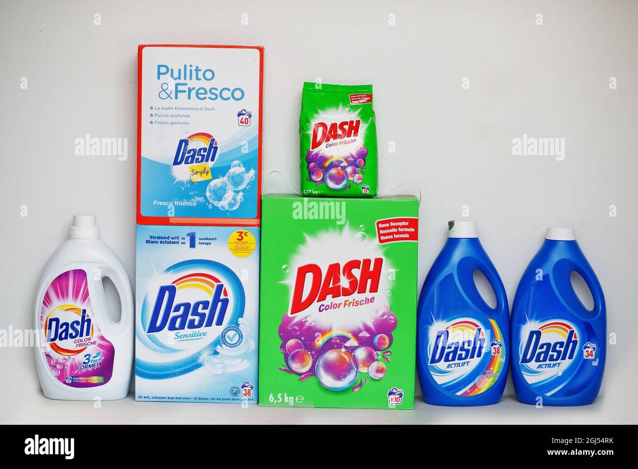 Kyiv, Ukraine - September,9 2021: Dash washing powders and detergents ...