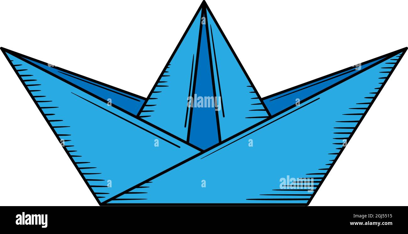 Paper boat origami hand drawn icon illustration isolated Stock Vector