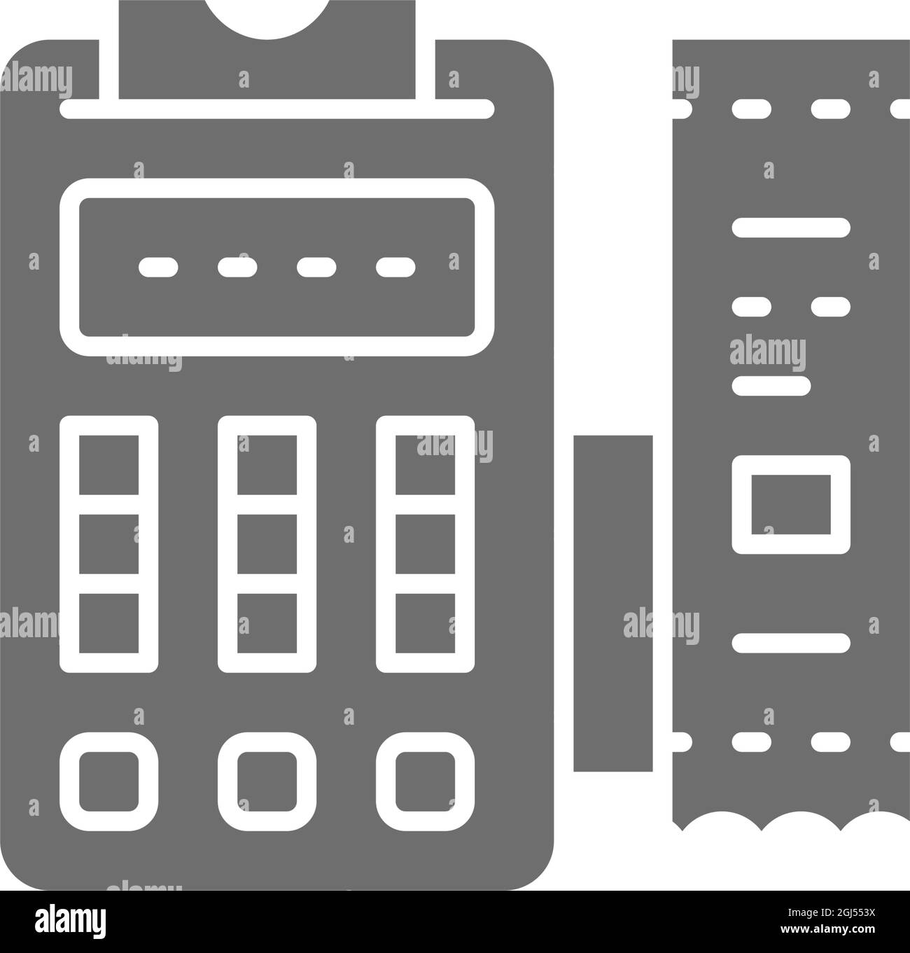 POS terminal, printed receipt, payment machine grey icon. Stock Vector