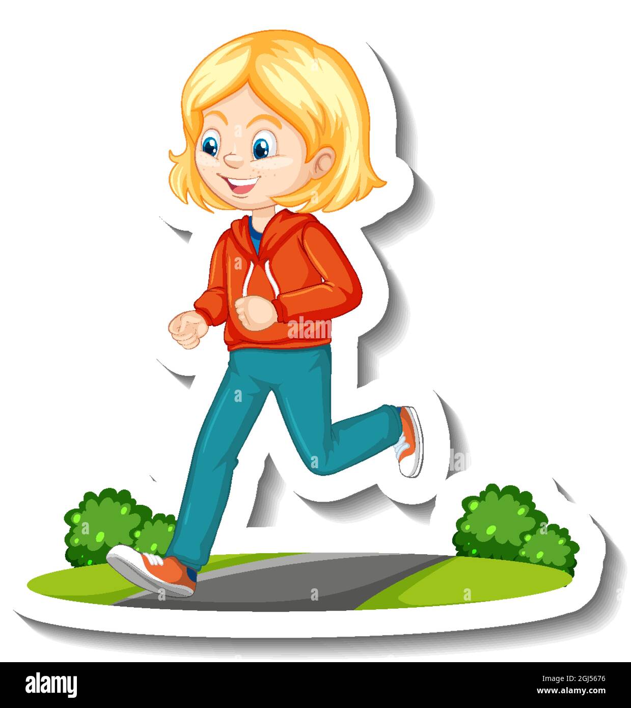 A girl jogging cartoon character sticker illustration Stock Vector