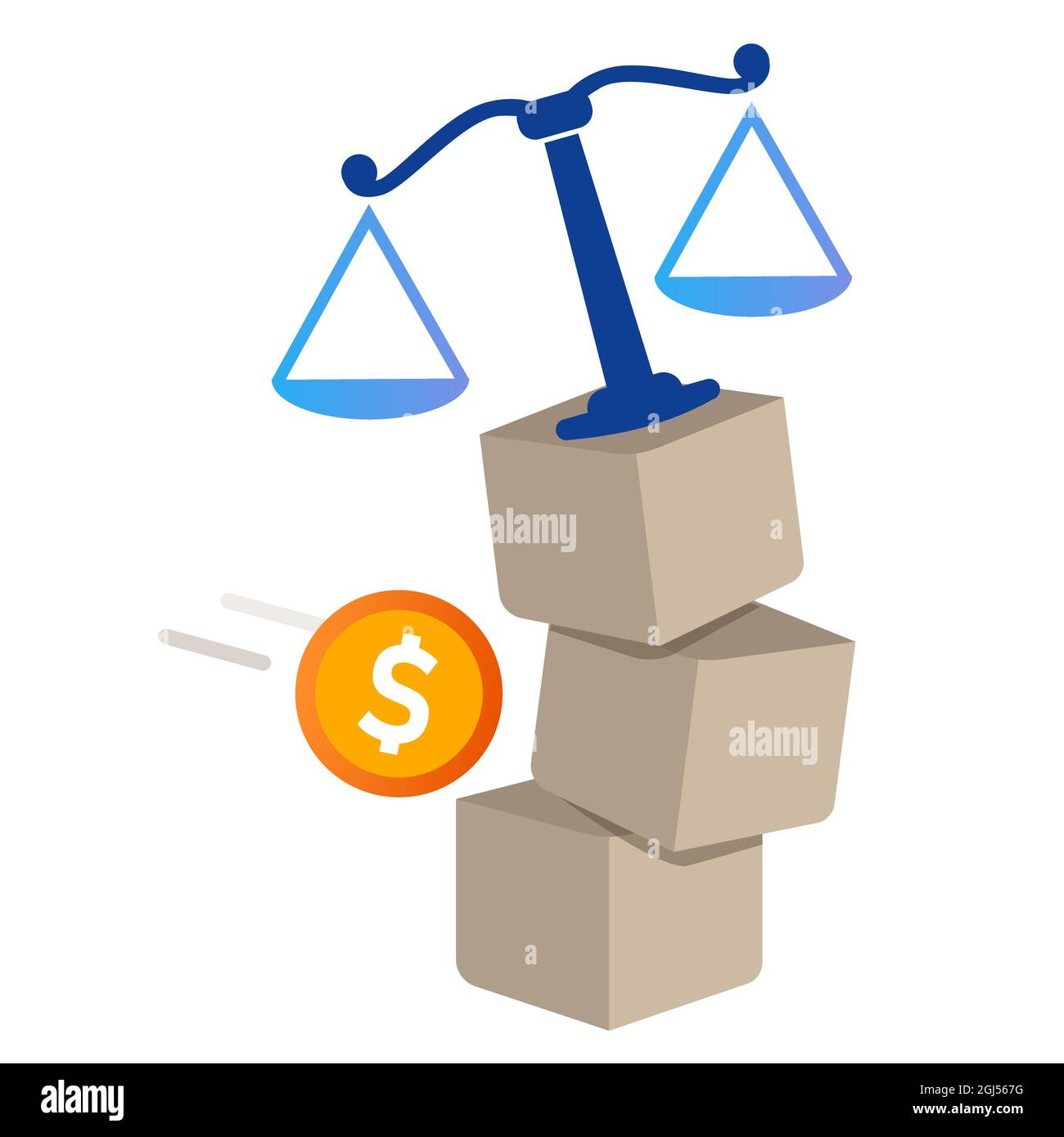 Law falling injustice symbol scale balance and coin money concept of bribery corruption in judicial process Stock Vector