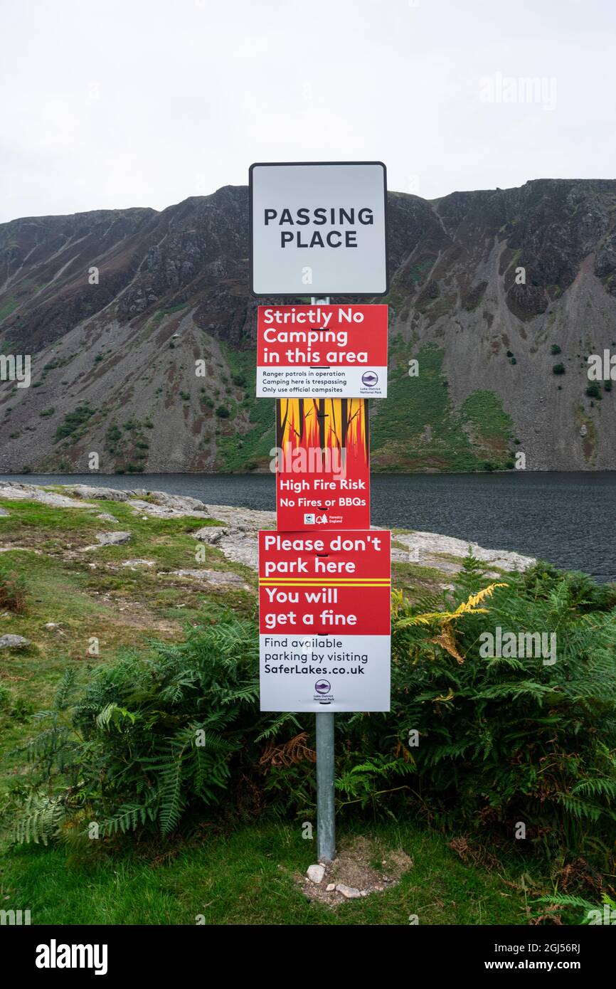 Warning signs about parking in Wasdale, Lake District, Cumbria, UK Stock Photo