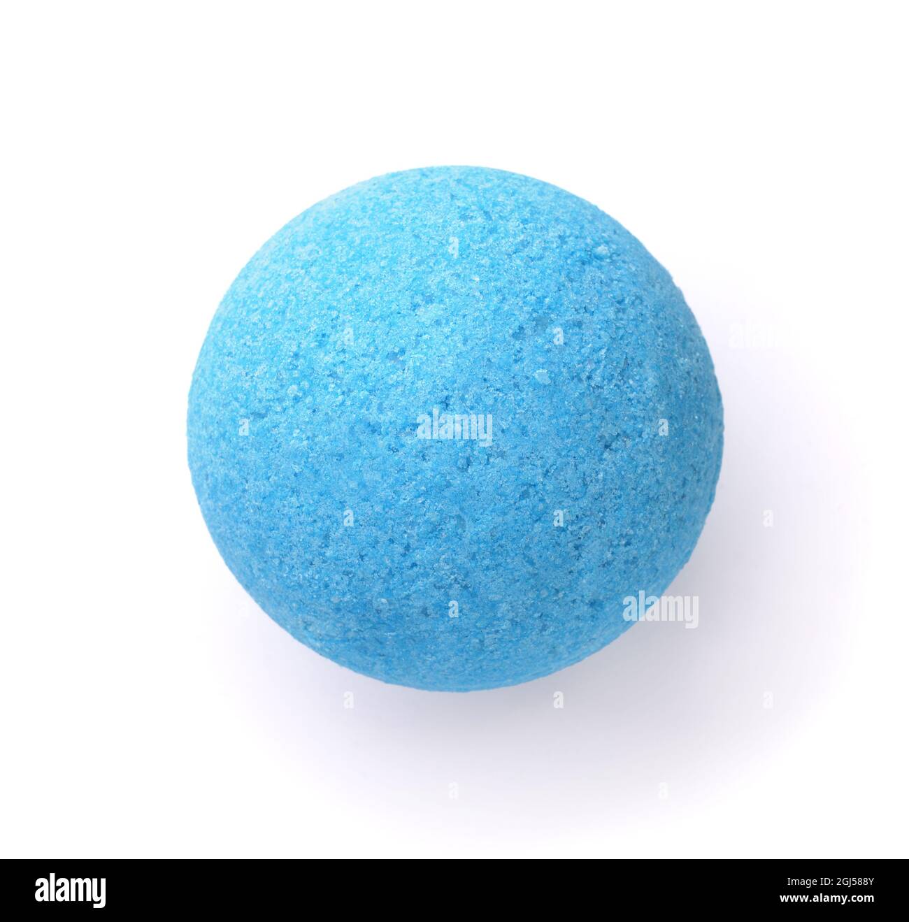 Top view of blue aromatic bath bomb isolated on the white Stock Photo