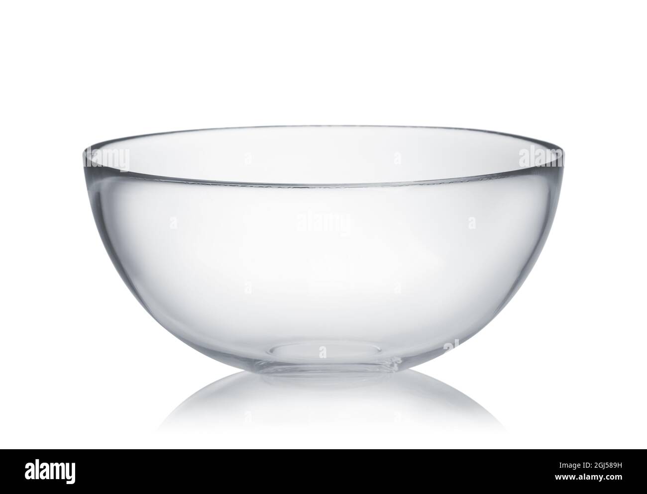 Front view of empty  glass mixing bowl isolated on white Stock Photo