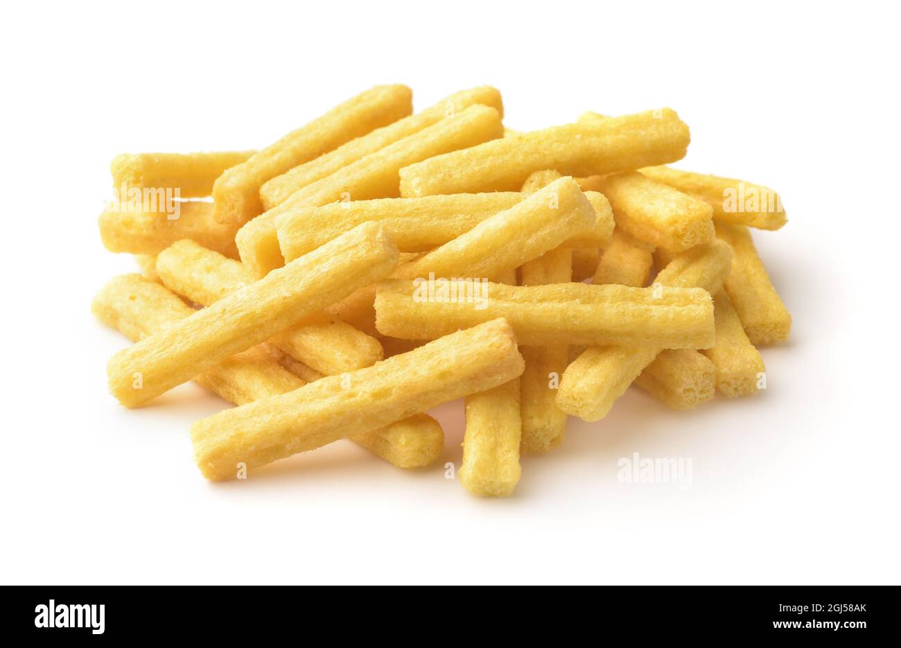 Pile of wheat puffed sticks isolated on white Stock Photo