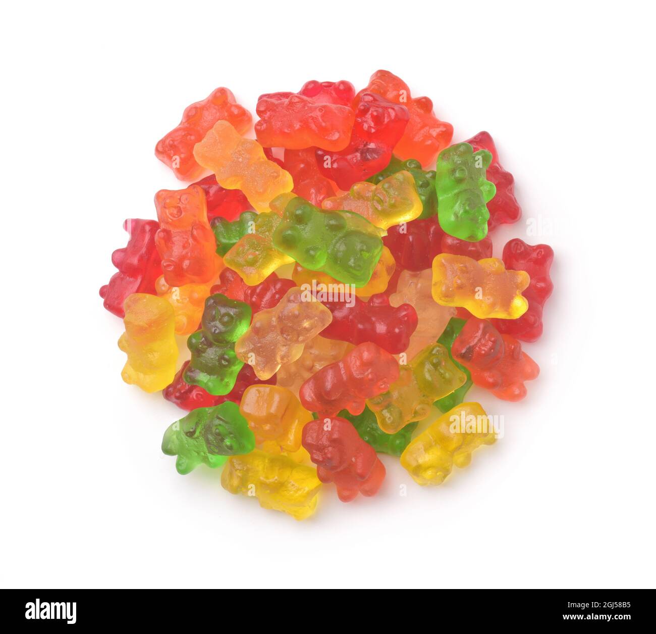 Top view of colorful gummy bears isolated on white Stock Photo