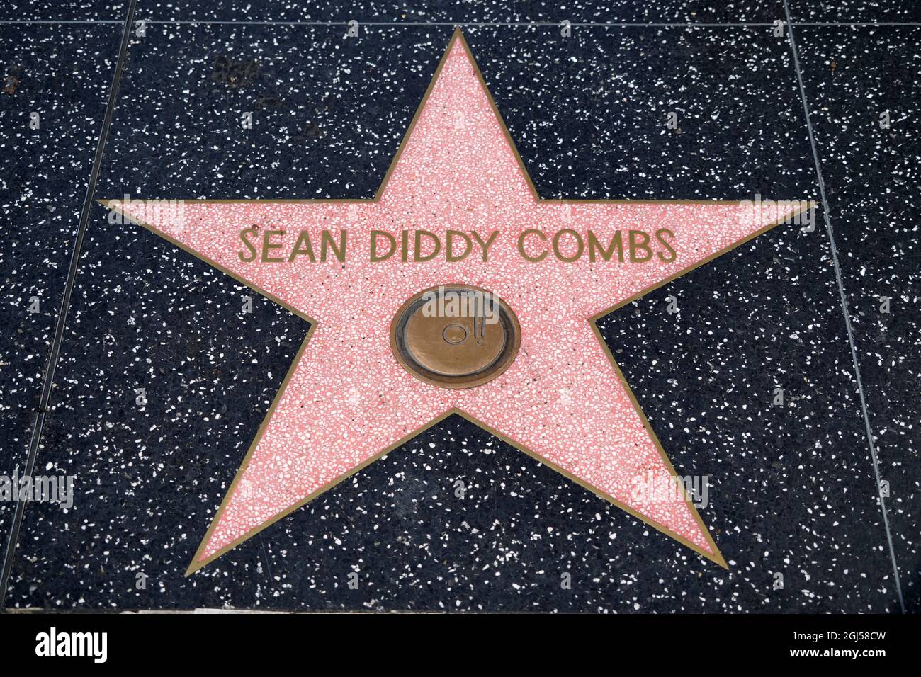 Detailed view of the star of Sean Diddy Combs on the Hollywood Walk of Fame on Hollywood Blvd., Wednesday, Sept. 8, 2021, in Los Angeles. Stock Photo