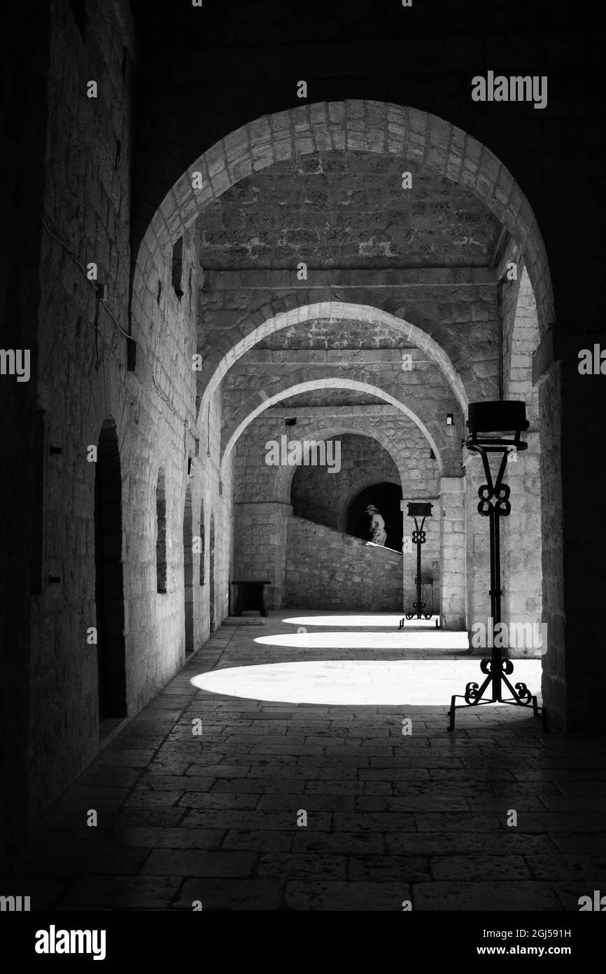 Black and white, light and shadows in the Fort Lovrijenac in Dubrovnik ...