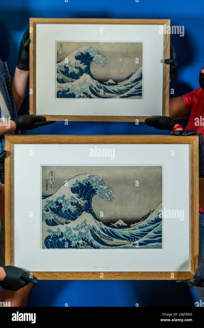 london-uk-8th-sep-2021-2-versions-of-katsushika-hokusai-s-most