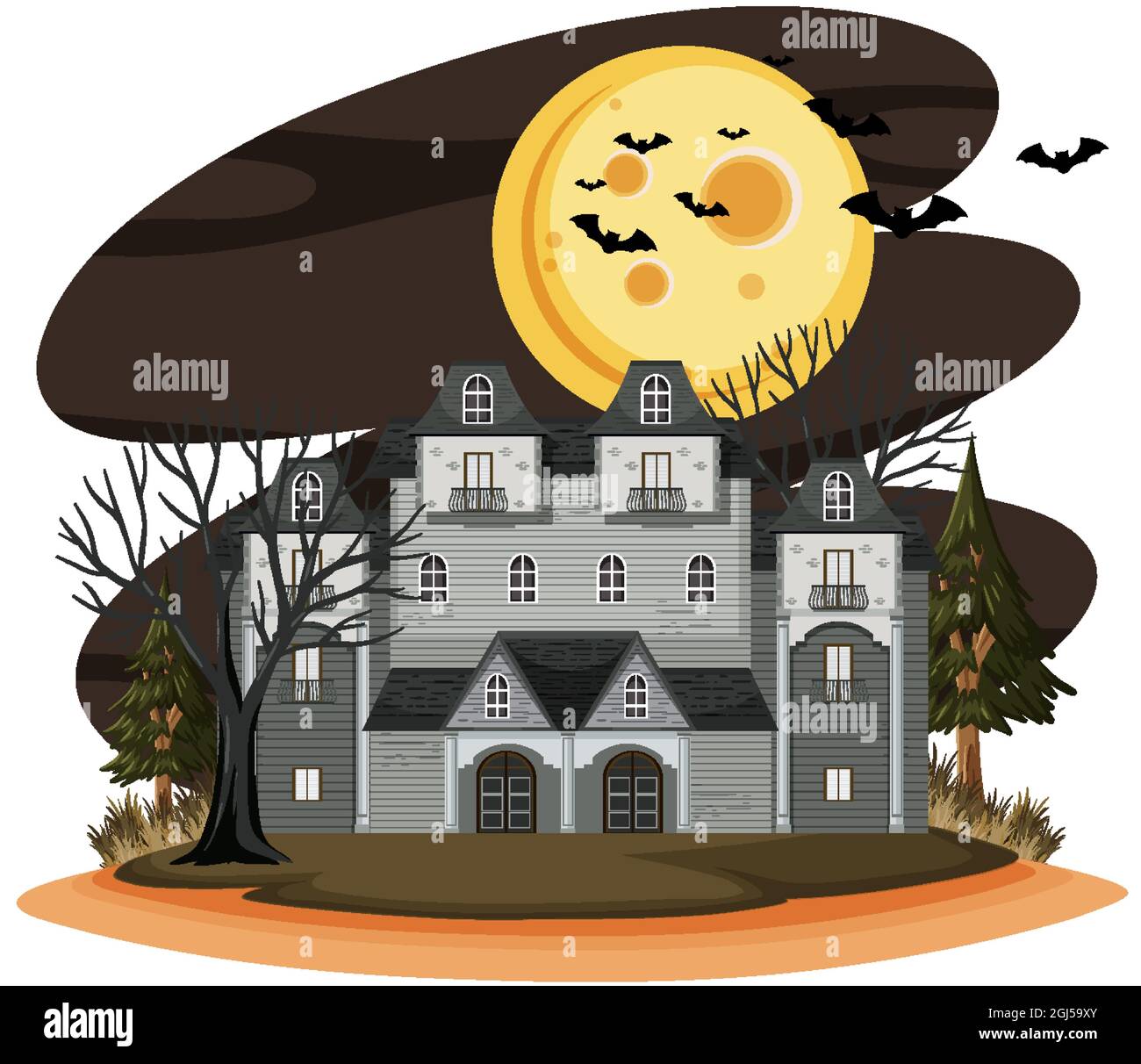 Haunted house at night scene illustration Stock Vector Image & Art - Alamy