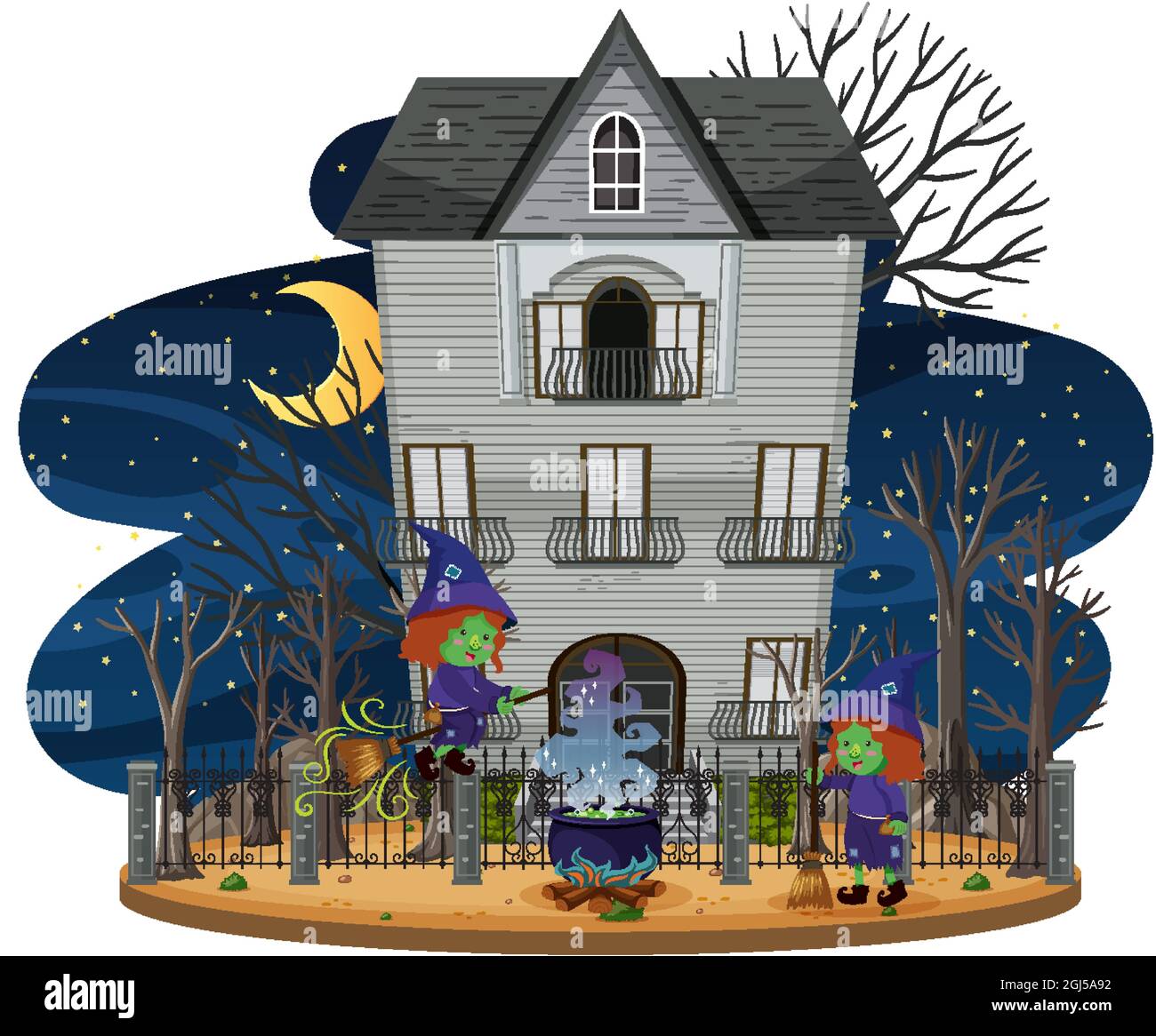 Haunted house at night scene illustration Stock Vector Image & Art - Alamy