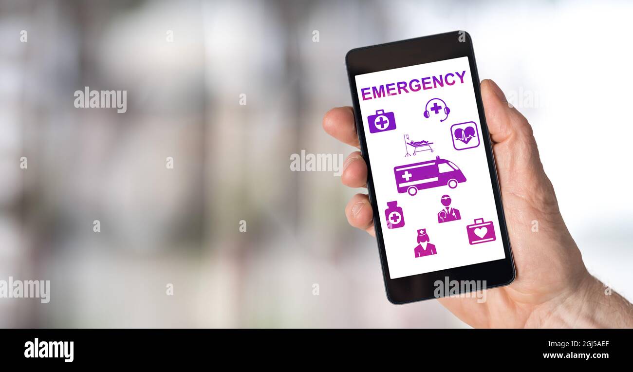 Smartphone screen displaying an emergency concept Stock Photo - Alamy