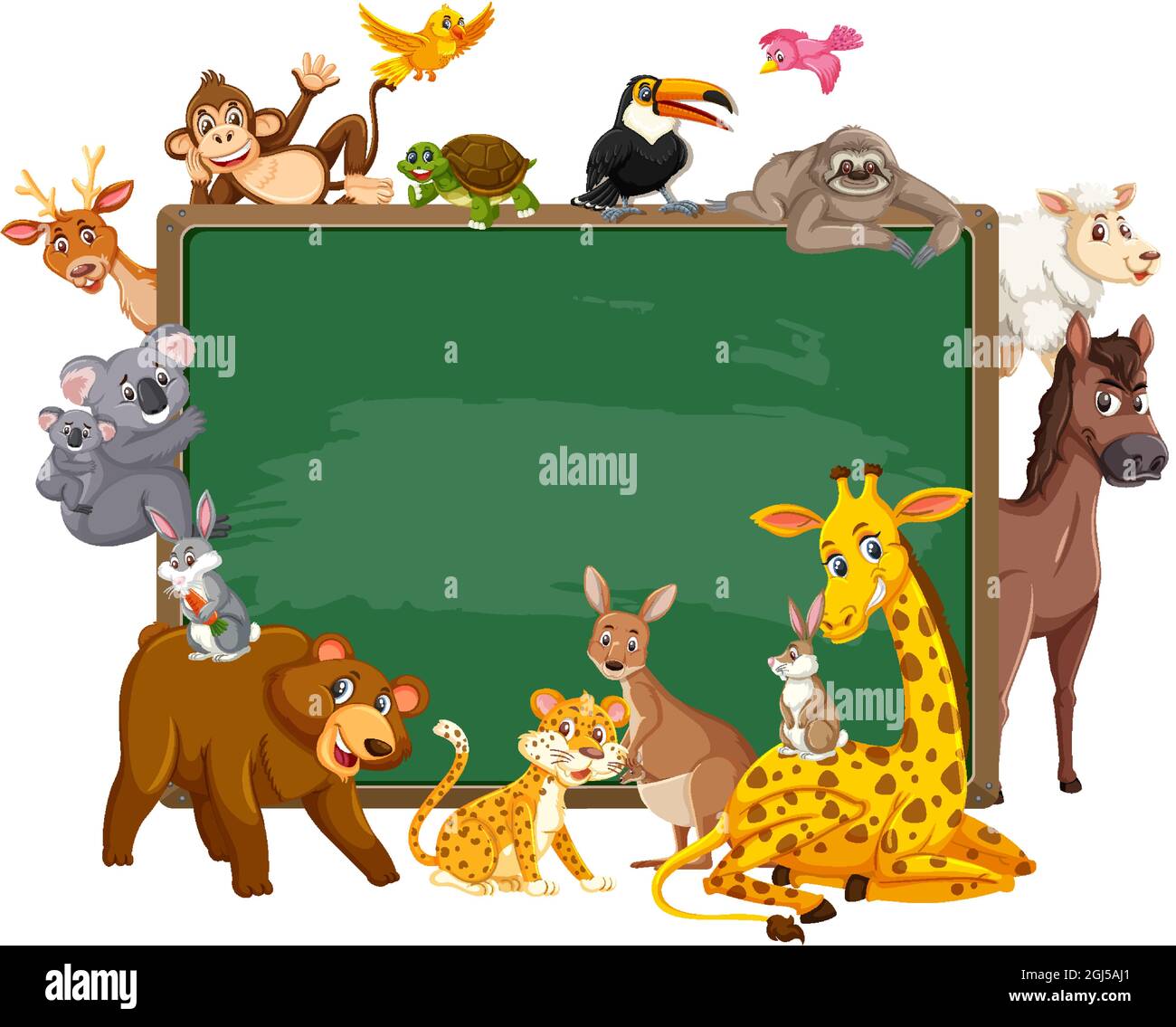 Empty blackboard with various wild animals illustration Stock Vector ...