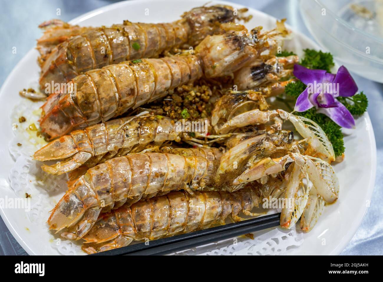 Delicious seafood dish, salt and pepper mantis shrimp Stock Photo Alamy