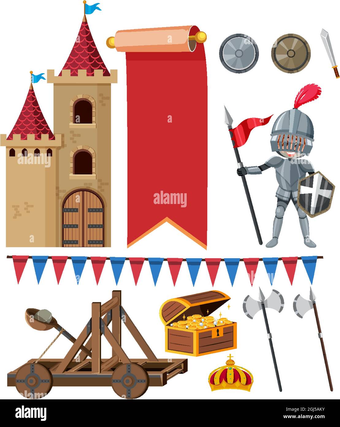 Set of medieval historical objects illustration Stock Vector