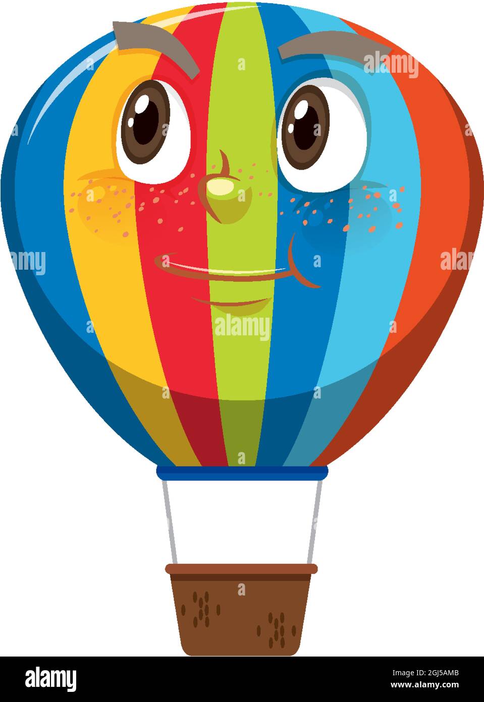 Hot air balloon cartoon character with face expression on white