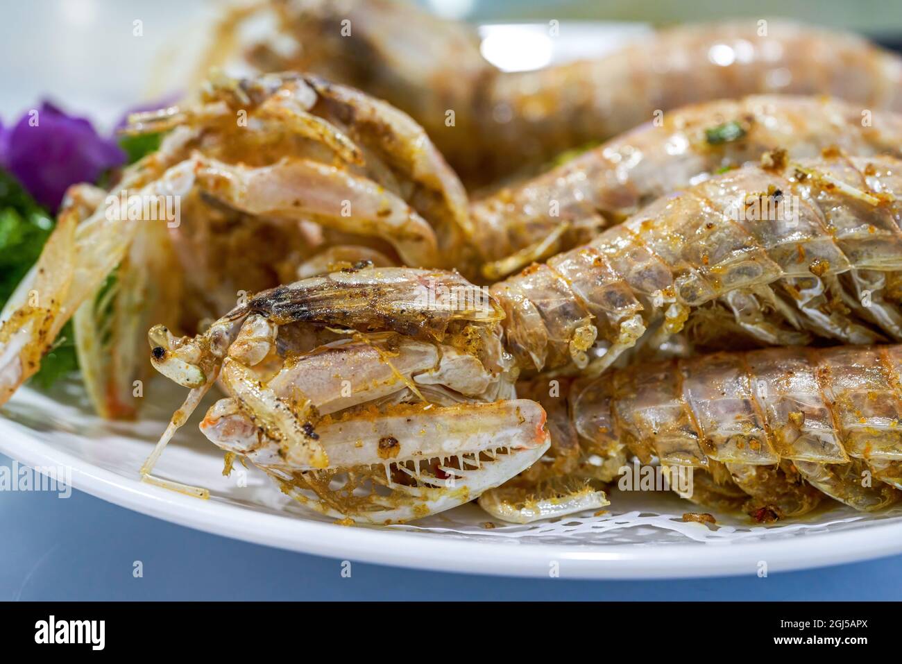 Delicious seafood dish, salt and pepper mantis shrimp Stock Photo Alamy